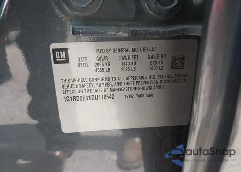 2013 Chevrolet Volt from USA, damaged, VIN 1G1RD6E41DU110542